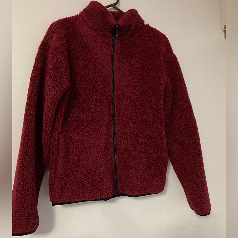 PINK burgundy Sherpa zip up jacket
